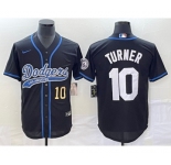 Men's Los Angeles Dodgers #10 Justin Turner Number Black With Patch Cool Base Stitched Baseball Jersey
