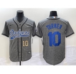 Men's Los Angeles Dodgers #10 Justin Turner Number Grey Gridiron Cool Base Stitched Baseball Jersey