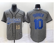 Men's Los Angeles Dodgers #10 Justin Turner Number Grey Gridiron Cool Base Stitched Baseball Jersey
