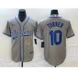 Men's Los Angeles Dodgers #10 Justin Turner Number Grey With Patch Cool Base Stitched Baseball Jersey