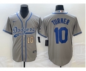 Men's Los Angeles Dodgers #10 Justin Turner Number Grey With Patch Cool Base Stitched Baseball Jersey