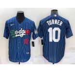 Men's Los Angeles Dodgers #10 Justin Turner Number Navy Blue Pinstripe 2020 World Series Cool Base Nike Jersey