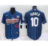 Mens Los Angeles Dodgers #10 Justin Turner Number Rainbow Blue Red Pinstripe Mexico Cool Base Nike Jersey