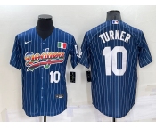 Men's Los Angeles Dodgers #10 Justin Turner Number Rainbow Blue Red Pinstripe Mexico Cool Base Nike Jersey
