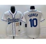 Men's Los Angeles Dodgers #10 Justin Turner Number White With Patch Cool Base Stitched Baseball Jersey