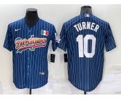 Men's Los Angeles Dodgers #10 Justin Turner Rainbow Blue Red Pinstripe Mexico Cool Base Nike Jersey