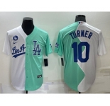 Men's Los Angeles Dodgers #10 Justin Turner White Green Two Tone 2022 Celebrity Softball Game Cool Base Jersey