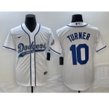 Men's Los Angeles Dodgers #10 Justin Turner White With Patch Cool Base Stitched Baseball Jersey1