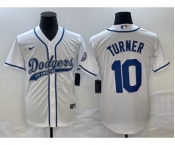 Men's Los Angeles Dodgers #10 Justin Turner White With Patch Cool Base Stitched Baseball Jersey1