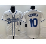 Men's Los Angeles Dodgers #10 Justin Turner White With Patch Cool Base Stitched Baseball Jersey