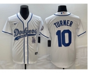 Men's Los Angeles Dodgers #10 Justin Turner White With Patch Cool Base Stitched Baseball Jersey
