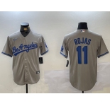 Men's Los Angeles Dodgers #11 Miguel Rojas Grey With los Cool Base Stitched Jersey