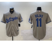 Men's Los Angeles Dodgers #11 Miguel Rojas Grey With los Cool Base Stitched Jersey