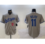 Men's Los Angeles Dodgers #11 Miguel Rojas Number Grey With los Cool Base Stitched Jersey