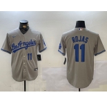 Men's Los Angeles Dodgers #11 Miguel Rojas Number Grey With los Cool Base Stitched Jerseys