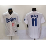 Men's Los Angeles Dodgers #11 Miguel Rojas Number White Cool Base Stitched Jersey