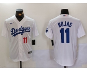 Men's Los Angeles Dodgers #11 Miguel Rojas Number White Cool Base Stitched Jersey