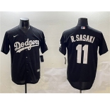 Men's Los Angeles Dodgers #11 Roki Sasaki Black Cool Base Stitched Baseball Jersey