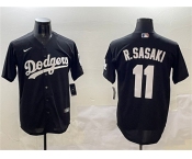 Men's Los Angeles Dodgers #11 Roki Sasaki Black Cool Base Stitched Baseball Jersey