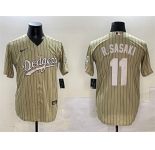 Men's Los Angeles Dodgers #11 Roki Sasaki Cream Cool Base Stitched Baseball Jersey