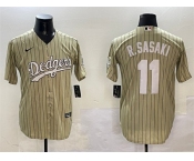 Men's Los Angeles Dodgers #11 Roki Sasaki Cream Cool Base Stitched Baseball Jersey