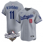 Men's Los Angeles Dodgers #11 Roki Sasaki Gray 2025 World Series Stitched Baseball Jersey