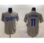 Men's Los Angeles Dodgers #11 Roki Sasaki Gray Cool Base Stitched Baseball Jersey