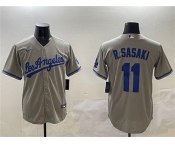 Men's Los Angeles Dodgers #11 Roki Sasaki Gray Cool Base Stitched Baseball Jersey