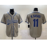 Men's Los Angeles Dodgers #11 Roki Sasaki Gray With Patch Cool Base Stitched Baseball Jersey