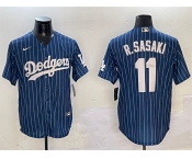 Men's Los Angeles Dodgers #11 Roki Sasaki Navy Cool Base Stitched Baseball Jersey