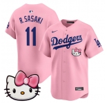 Men's Los Angeles Dodgers #11 Roki Sasaki Pink 2025 Hello Kitty Vapor Limited Stitched Baseball Jersey