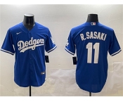Men's Los Angeles Dodgers #11 Roki Sasaki Royal Cool Base Stitched Baseball Jersey