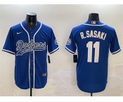 Men's Los Angeles Dodgers #11 Roki Sasaki Royal With Patch Cool Base Stitched Baseball Jersey