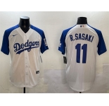 Men's Los Angeles Dodgers #11 Roki Sasaki White Blue Cool Base Stitched Baseball Jersey