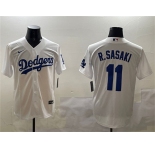Men's Los Angeles Dodgers #11 Roki Sasaki White Cool Base Stitched Baseball Jersey
