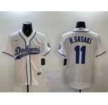 Men's Los Angeles Dodgers #11 Roki Sasaki White With Patch Cool Base Stitched Baseball Jersey