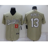Men's Los Angeles Dodgers #13 Max Muncy Cream Pinstripe Stitched MLB Cool Base Nike Jersey