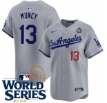 Men's Los Angeles Dodgers #13 Max Muncy Gray 2024 World Series Patch Limited Stitched Baseball Jersey