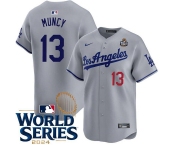Men's Los Angeles Dodgers #13 Max Muncy Gray 2024 World Series Patch Limited Stitched Baseball Jersey