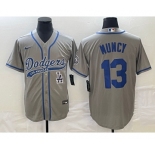 Men's Los Angeles Dodgers #13 Max Muncy Grey With Patch Cool Base Stitched Baseball Jersey1