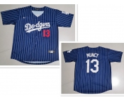 Men's Los Angeles Dodgers #13 Max Muncy Navy Blue Pinstripe Stitched MLB Cool Base Nike Jersey