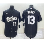 Men's Los Angeles Dodgers #13 Max Muncy Number Black Turn Back The Clock Stitched Cool Base Jersey