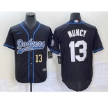Men's Los Angeles Dodgers #13 Max Muncy Number Black With Patch Cool Base Stitched Baseball Jersey