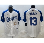 Men's Los Angeles Dodgers #13 Max Muncy Number White Blue Fashion Stitched Cool Base Limited Jerseys