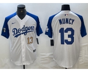 Men's Los Angeles Dodgers #13 Max Muncy Number White Blue Fashion Stitched Cool Base Limited Jerseys