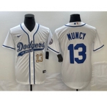 Men's Los Angeles Dodgers #13 Max Muncy Number White With Patch Cool Base Stitched Baseball Jersey