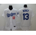 Men's Los Angeles Dodgers #13 Max Muncy White Road Flex Base Authentic Collection Baseball Jersey