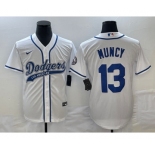 Men's Los Angeles Dodgers #13 Max Muncy White With Patch Cool Base Stitched Baseball Jersey1