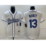 Men's Los Angeles Dodgers #13 Max Muncy White With Patch Cool Base Stitched Baseball Jersey
