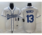 Men's Los Angeles Dodgers #13 Max Muncy White With Patch Cool Base Stitched Baseball Jersey